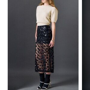 NWT FLOWER SEQUIN SHEER MIDI SKIRT